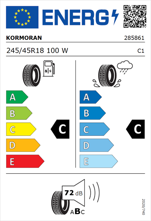 Tyre Label for Kormoran Ultra High Performance 245/45R18 100W