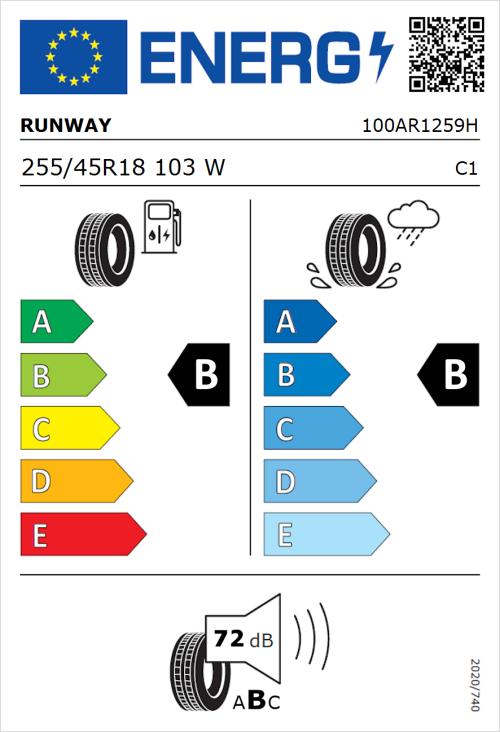 Tyre Label for Runway Enduro Sport 255/45R18 103W