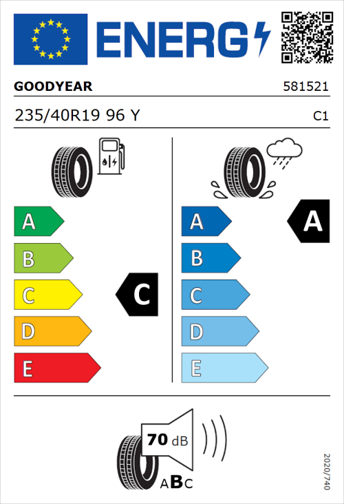 Tyre Label for Goodyear Eagle F1 Asymmetric 6 235/40R19 96Y