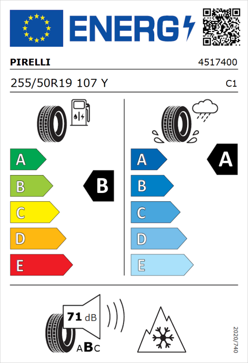 Tyre Label for Pirelli Scorpion Verde All Season Plus II 255/50R19 107Y