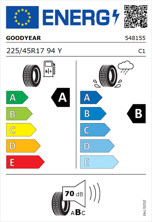 Tyre Label for Goodyear Eagle F1 Asymmetric 3 225/45R17 94Y