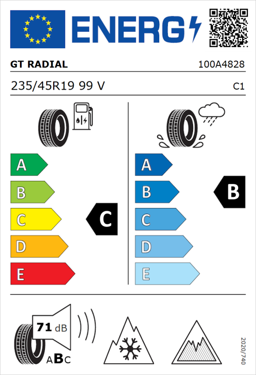 Tyre Label for GT Radial WinterPro2 Sport 235/45R19 99V