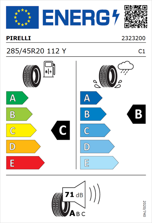 Tyre Label for Pirelli Scorpion Verde 285/45R20 112Y