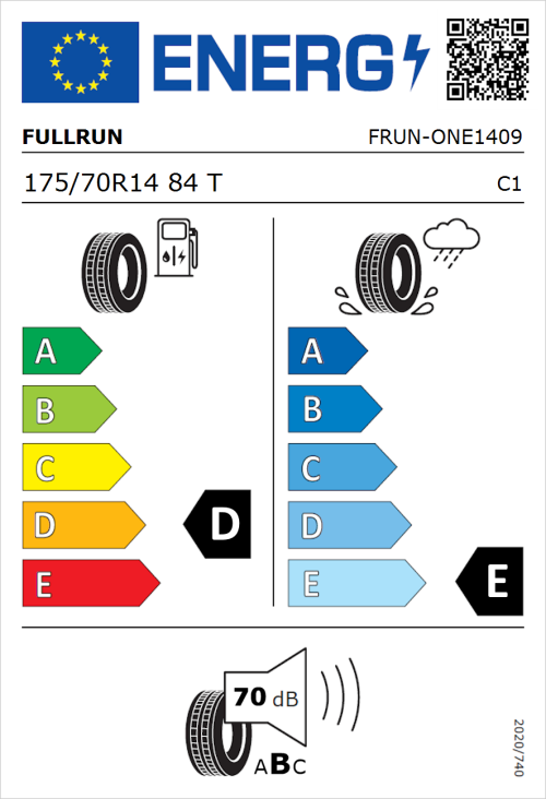 Tyre Label for Fullrun Frun-One 175/70R14 84T